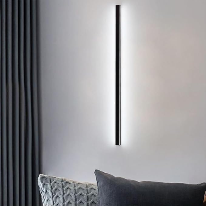 Modern Black Linear LED Wall Sconce - Minimalist Wall Mount Light Fixture for Bedroom, Hallway, Office, and Living Room (6000K, 120cm)