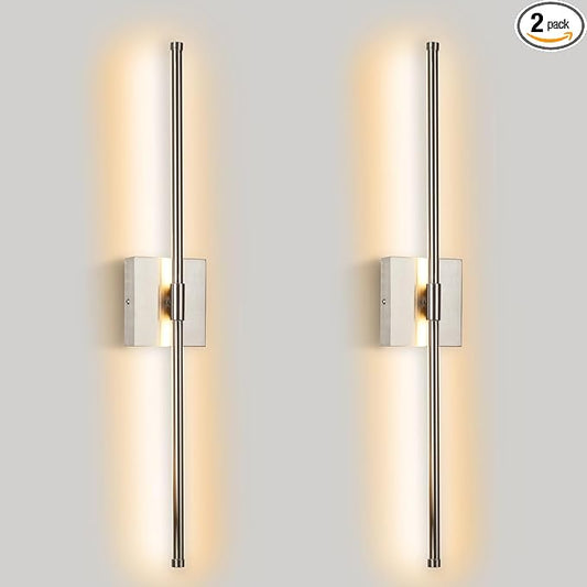 Modern LED Wall Sconces Set of Two, Hardwired Wall Sconces, 3000K Warm Light Wall Lamp,Nickel Wall Light Fixtures for Living Room, Bathroom, Bedroom, Nickel, 2 Pack