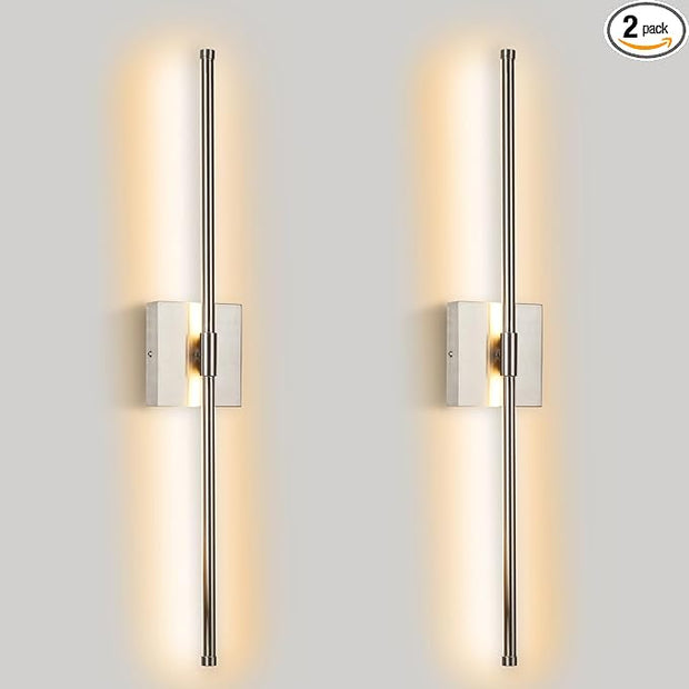 Modern LED Wall Sconces Set of Two, Hardwired Wall Sconces, 3000K Warm Light Wall Lamp,Nickel Wall Light Fixtures for Living Room, Bathroom, Bedroom, Nickel, 2 Pack