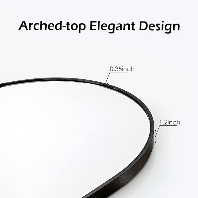 HARRITPURE Wall Mounted Mirror Arch Mirror for Bathroom,Vanity Mirror Aluminum Alloy Metal Frame Home Decor for Bathroom Bedroom Living Room Entryway (Black-2Pcs, 20“*30”)