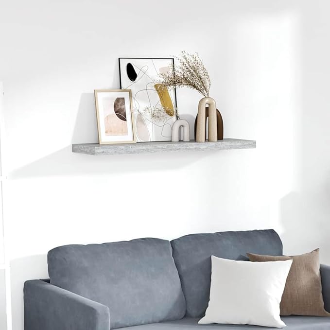 Gray Honeycomb MDF Floating Wall Shelf 35.4 Inches Long with Metal Mounting Hardware for Modern Home Storage and Display
