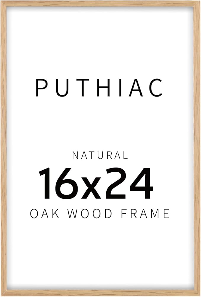 puthiac 16x24 Solid Oak Wood Picture Frame, 16 x 24 Poster Frames for Wall, Vertical or Horizontal, Plexi Front, 1 Pack, Natural Oak