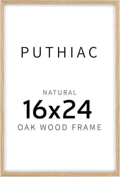 puthiac 16x24 Solid Oak Wood Picture Frame, 16 x 24 Poster Frames for Wall, Vertical or Horizontal, Plexi Front, 1 Pack, Natural Oak