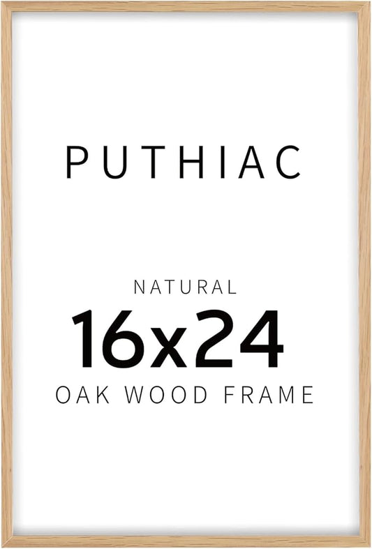 puthiac 16x24 Solid Oak Wood Picture Frame, 16 x 24 Poster Frames for Wall, Vertical or Horizontal, Plexi Front, 1 Pack, Natural Oak