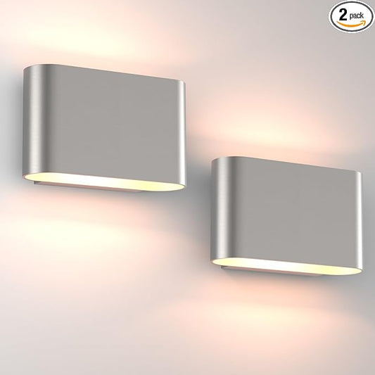 Aipsun Nickel Modern LED Wall Sconces Set of 2 Indoor Wall Lights Hardwired Up and Down Wall Mount Light for Living Room Bedroom Hallway Corridor Conservatory Warm White 3000K(with G9 Bulbs)
