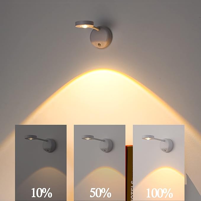 Wireless Picture Light Battery Operated, 2200mAH Rechargeable Painting Light with Motion Sensor and Rotatable Tube, Stepless Dimming Art Display Light for Picture Frame