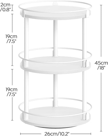 Lazy Susan Organizer, Rotating Spice Rack, 3 Tier Spice Turntable Organizer, Industrial Turntable Spice Holder, for Kitchen Countertop and Cabinet, Compact and Versatile, White SR23WW