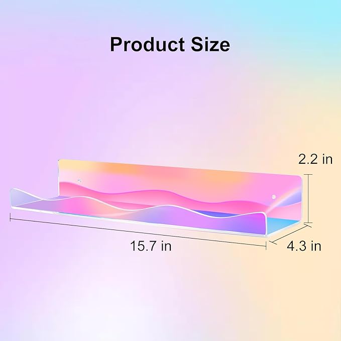 4 Pack Iridescent Acrylic Floating Shelves, 15.7