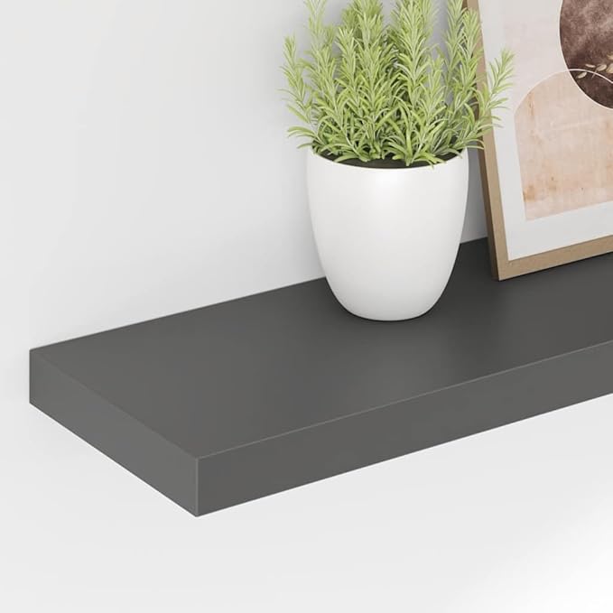 High Gloss Grey Honeycomb MDF Large Floating Wall Shelf 4-Piece Set, Modern Space-Saving Design with Sturdy Construction for Display and Storage