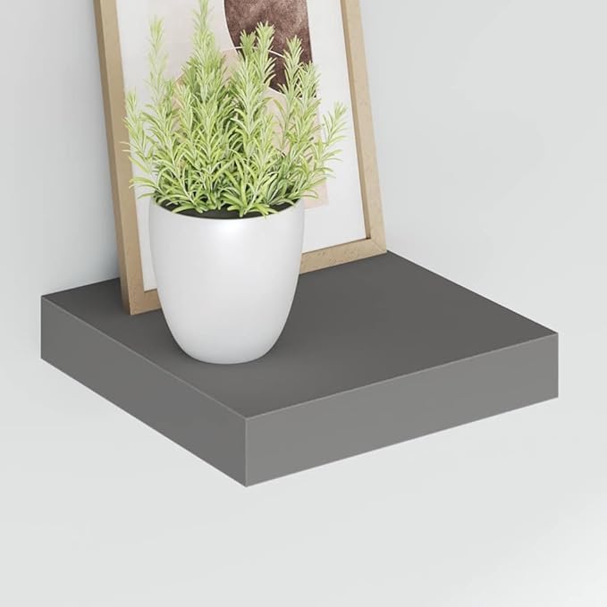 High Gloss Grey Floating Wall Shelf, Honeycomb MDF with Metal Frame, 9.1 x 9.3 x 1.5 Inches, Modern Storage for Decorative Display and Organizing Small Items, Easy Mounting,