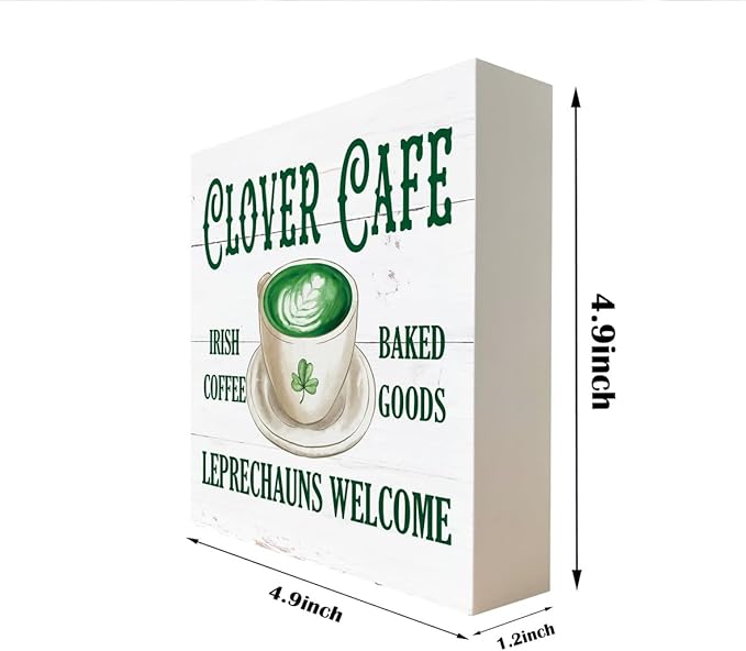 St. Patrick's Day Decor, Wooden Box Sign Desk Decor, White Wood Box Sign, Irish Home Decor, Kitchen Decor for Shelf, Farmhouse Wood Sign, Decor for Cafe Coffee Station, Clover Cafe Irish Coffee Sign