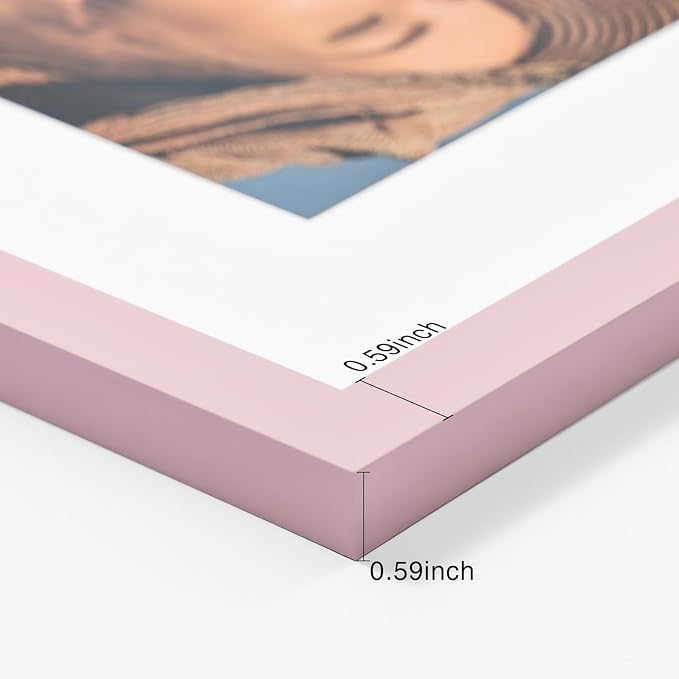 Vittanly 8x10 Picture Frames Set of 4, Display Pictures 5x7 with Mat or 8x10 without Mat, Gallery Wall Frame Set for Wall or Tabletop, Engineered Wood with Shatter Resistant Plexiglass, Pale Pink