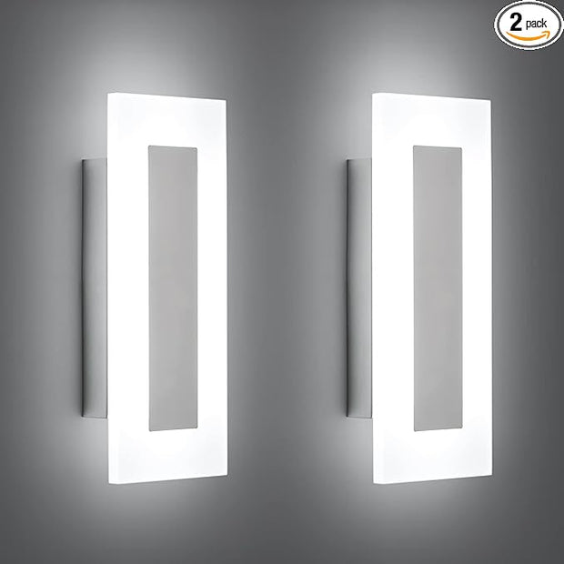LMQNINE Modern LED Acrylic Wall Sconce Warm White Light Chrome 6000K for Bedroom Corridor Stairs Bathroom Indoor Lighting Fixture Lamps Home Room Decor (2-Pack)…