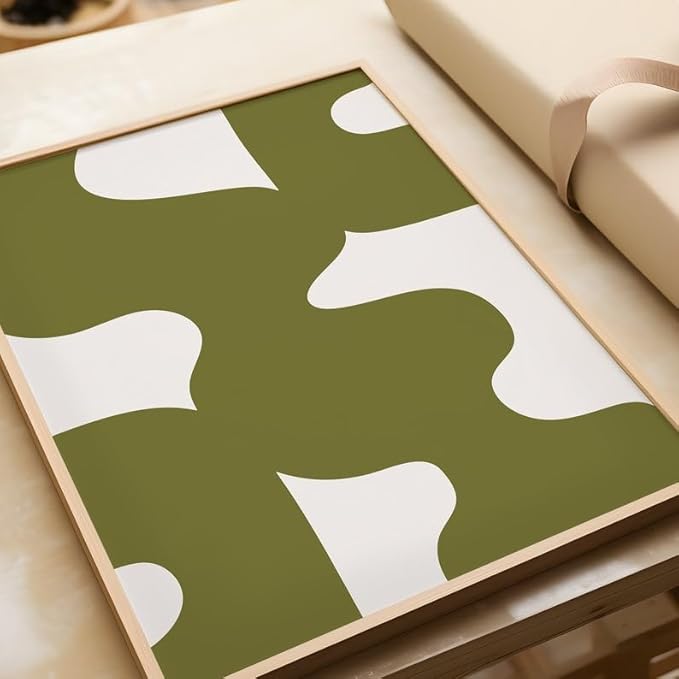 Nationcog Mid-Century Olive Green Beige Minimalist Art, Modern Wall Decor, Trendy Light Tones Easter Gift Home Accent Design (Unframed) (20x30)