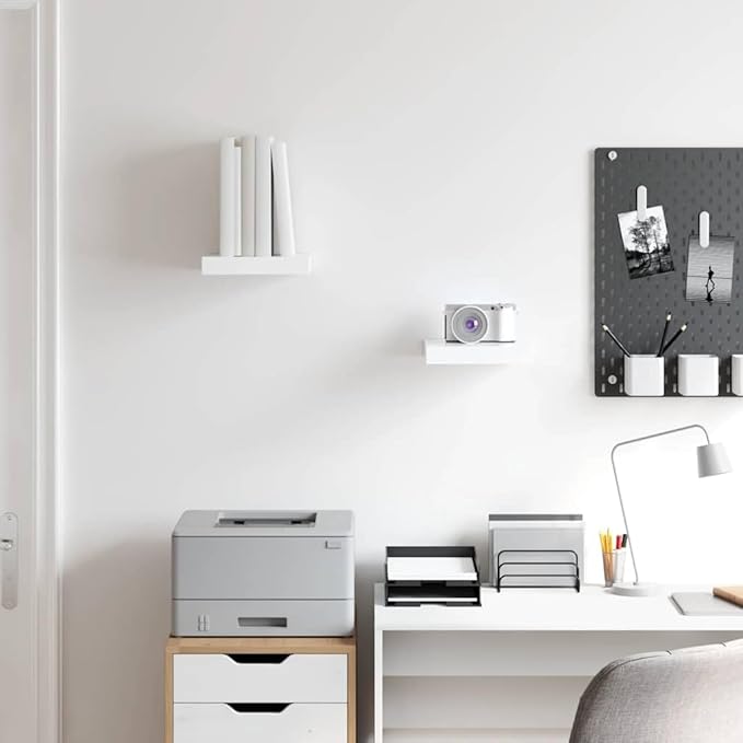 High Gloss White Honeycomb MDF Floating Wall Shelf Set of 2 with Metal Brackets for Modern Home Storage and Display