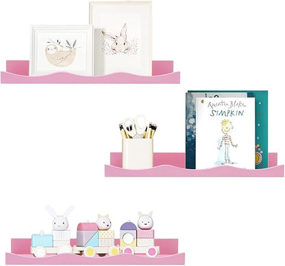 AZSKY Floating Bookshelf for Kids, Floating Shelves for Wall Cloud Picture Ledge Shelf Pink 16 Inches Nursery Book Shelves Set 3, Baby Book Shelf for Kids Room, Toddler Room, Baby Room, Nursery Decor