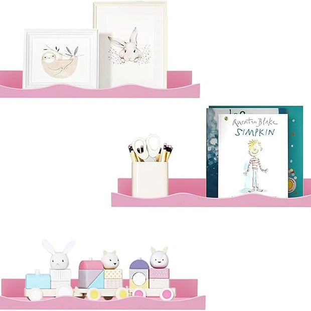 AZSKY Floating Bookshelf for Kids, Floating Shelves for Wall Cloud Picture Ledge Shelf Pink 16 Inches Nursery Book Shelves Set 3, Baby Book Shelf for Kids Room, Toddler Room, Baby Room, Nursery Decor