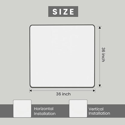 Black Bathroom Mirror 36X36 Inch, Black Metal Framed Mirror for Wall, Rounded Rectangle Matte Bathroom Vanity Mirror with Tempered Glass, Anti-Rust, Horizontal/Vertical