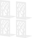 White Bookends 4 Pieces, Tree Design Modern Metal Bookends for Shelves, Unique Tree Book Ends Decorative Book Organizer for Desk, Decorative Shelve Book Stopper for Home Office