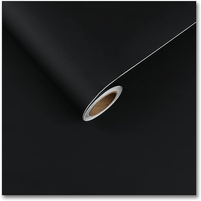 CRE8TIVE Black Wallpaper Peel and Stick Modern 24"x118" Wide Self Adhesive Matte Black Contact Paper for Countertops Waterproof Decorative Thick Black Vinyl Roll for Kitchen Bedroom Walls Cabinets