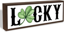 Lucky Wood Sign, Lucky Shamrocks Wooden Block Signs, Rustic Tabletop Decors, Happy St. Patrick's Day Decoration for Home Office, Housewarming Decor, Irish Gift for Women Men, 9.5x3.1x1 inches