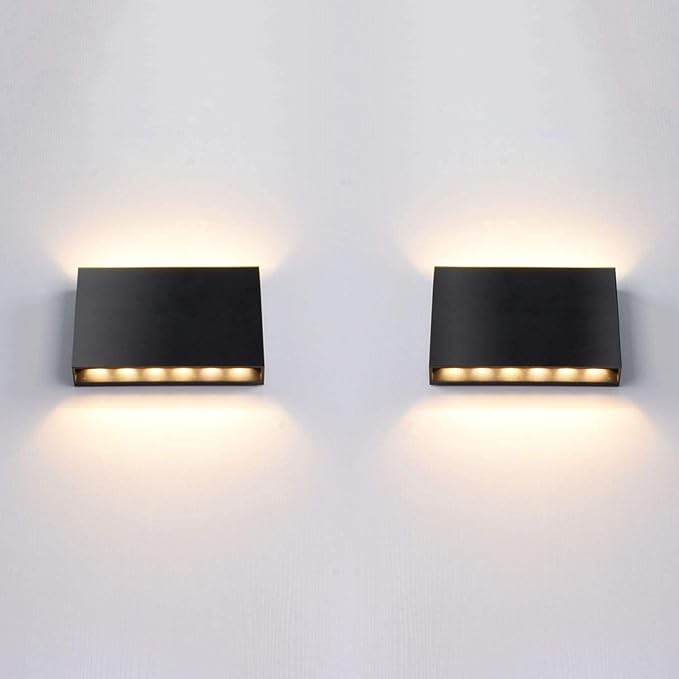 FUDESY LED Wall Sconce, Black Plastic Modern Wall Light Fixtures, Indoor Outdoor Up and Down Wall Lighting for Living Room Bedroom Hallway Corridors, 3000K, Warm White, 2-Pack