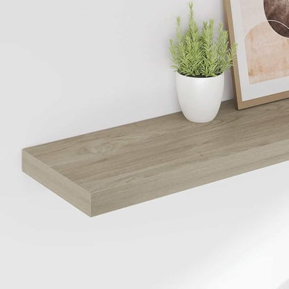 Set of 4 Oak Floating Wall Shelves, Modern Minimalist Honeycomb MDF and Metal Design for Secure Display and Storage, 31.5" Long Each