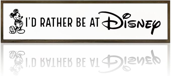 WKYAER Funny Wood Sign, Wooden Tabletop Decor Signs, Modern Farmhouse Wall Hanging Decor, Office Decoration for Women, Home Bedroom Decors, Disney Lover Gift, I'd Rather Be At Disney Sign