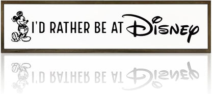 WKYAER Funny Wood Sign, Wooden Tabletop Decor Signs, Modern Farmhouse Wall Hanging Decor, Office Decoration for Women, Home Bedroom Decors, Disney Lover Gift, I'd Rather Be At Disney Sign