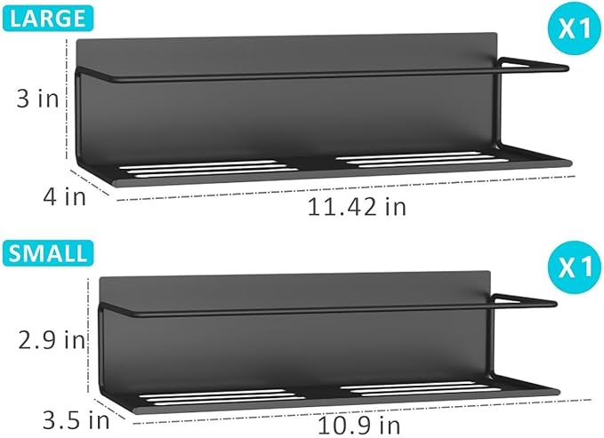 Magnetic Spice Rack For Refrigerator, Space Saving Magnetic Shelf For Fridge Black 2 Pack