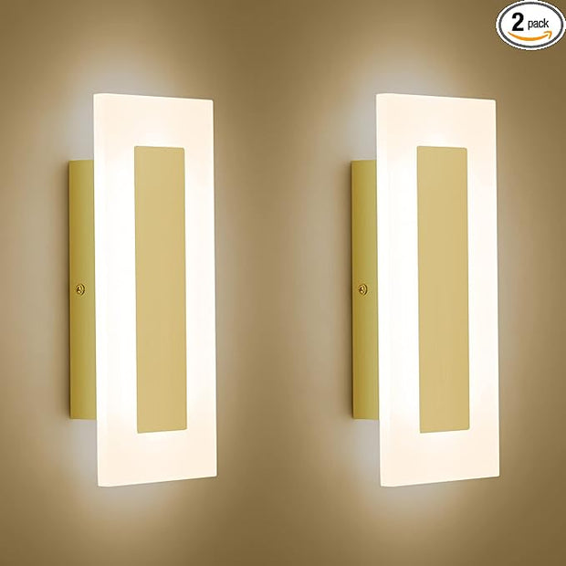 LMQNINE Modern LED Acrylic Gold Wall Sconce Warm White Light 3000K for Bedroom Corridor Stairs Bathroom Indoor Lighting Fixture Lamps Home Room Decor (2-Pack)…