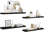 Set of 4 Black Honeycomb MDF and Metal Floating Wall Shelves for Modern Home Office Decor and Display