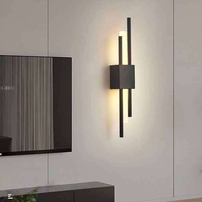 LED Linear Wall Sconce Lighting Modern Wall Lamp Indoor Wall Wash Light 10W 3 Color Mode Wall Mounted Lamps Hardwired Vanity Sconces for Living Room Bedroom Hallway (Color : Svart, Size : R