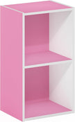 Furinno PASIR Book Shelf, 2-Tier Modern Bookshelf, Open Shelves Bookcase 9 x 12 x 21, for Living Room, Bedroom, Home Office, Pink/White