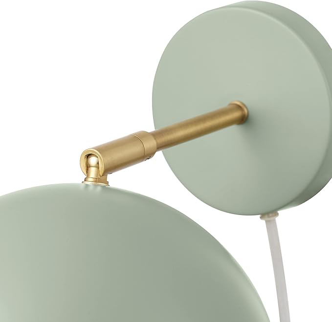 Globe Electric 65866 Willow 1-Light Plug-in or Hardwire Wall Sconce, Sage Green, Matte Brass Accent, Bulb Not Included