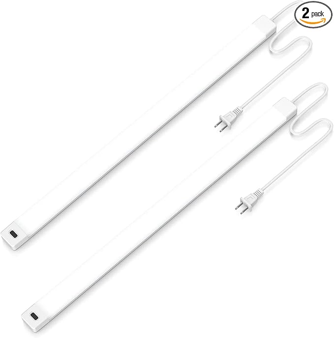 2Pcs 16 Inch Under Cabinet Lights with Hand Wave, Under Counter Lighting 5000K Cold White,Dimmable,Plug and Play,LED Lights for Kitchen Cabinet, Cupboard, Closet, Desk