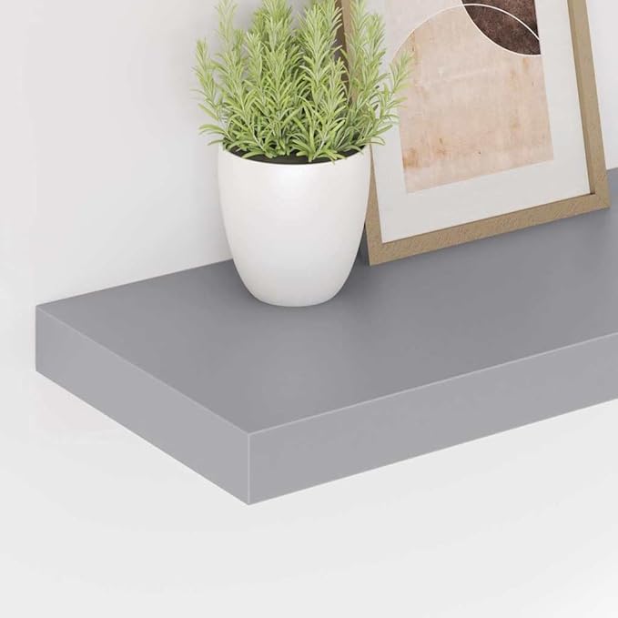 Grey Honeycomb MDF Metal Frame Medium Floating Wall Shelf, 4-Piece Set for Modern Living Room Bedroom Office Display Storage