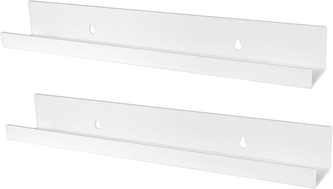 evron Acrylic Floating Shelves – 2-Pack White Wall Shelf for Bathroom, Bedroom, or Kitchen – Easy Installation with Adhesive (No-Drill) or Screws (Drill Required) – 13.8