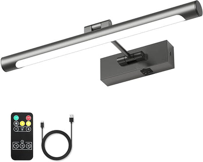 Joosenhouse Battery Operated Wireless Picture Light with Adjustable Swing Arm, Dimmable with Remote Control and Timer, 16.53 Inch Brushed Grey Rechargeable Display Light for Art and Gallery Displays