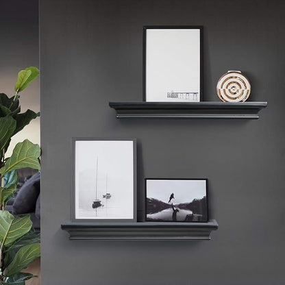 AHDECOR Black Floating Shelves, Modern Wall-Mounted Shelves for Home Decor and Storage in Bedroom, Kitchen, Livingroom and Office, Set of 2
