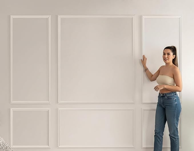 Pre-Cut Peel and Stick Wall Molding Kit Wainscoting Trim- Self Adhesive Premade Accent Panel Chair Rail for Interior Moulding Home Decor Accent Wall Set of 6 pcs - 3 Top 3 Bottom, Ready to Assemble