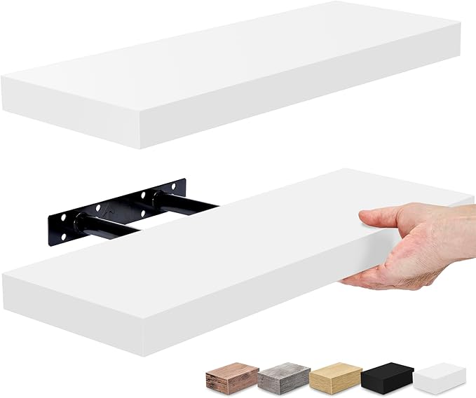 Sorbus Floating Shelves for Wall – 16 Inch Floating Shelf for Kitchen, Bedroom, Living Room, Bathroom, Home & Wall Decor - Mounted Bathroom Shelves with Invisible Brackets (White, 2 Pack)