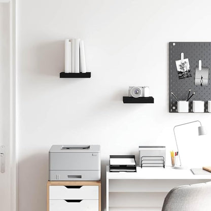 Black Honeycomb Floating Wall Shelves Set of 2, Modern Matte Black MDF and Metal Compact Shelves for Home Decor, Wall Mounted Storage Display Organizer
