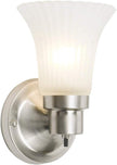 Design House Village Traditional 1-Light Indoor Dimmable Wall Sconce, Frosted Flute Glass, Twist On/Off Switch, Bathroom Bedroom Hallway, Satin Nickel, 8.25 in H x 5.1 in W, Uses 60W Bulb, 504977