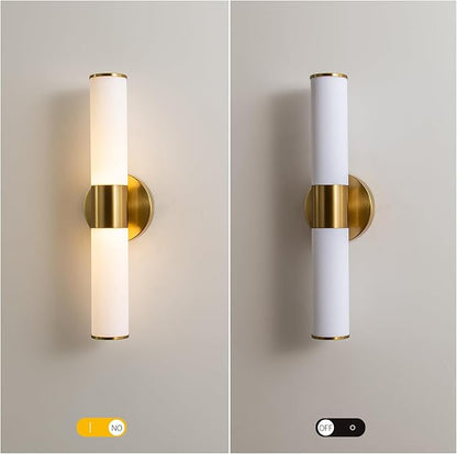 KSRYSZCQ Gold Wall Sconces Set of 2 Modern Indoor Dimmable Hardwired Wall Light with Acrylic Lampshade 18W Led Wall Lights for Bathroom Living Room Bedroom Hallway