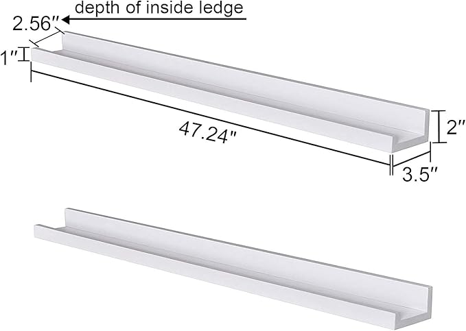 WELLAND Picture Ledge, Photo Ledge, Floating Ledge Wall Shelves, 48-inch, Set of 2, White