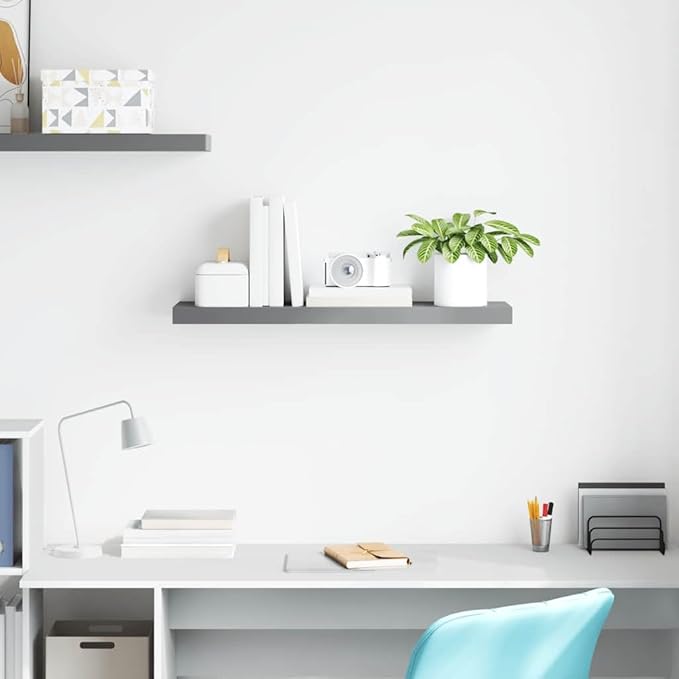 Grey Honeycomb MDF Floating Wall Shelf with Metal Frame, 31.5 x 9.3 x 1.5 Inches, Modern Invisible Mounting for Living Room Bedroom Office Storage