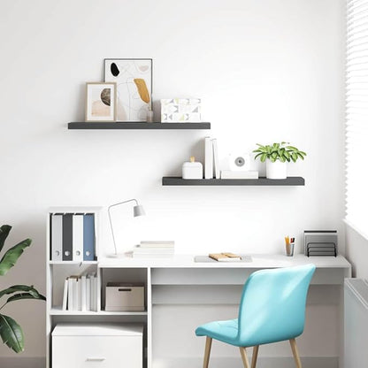 High Gloss Grey Floating Wall Shelf Set of 2, Honeycomb MDF and Metal Modern Storage for Bedroom or Office, Space Optimization and Sturdy Build with Invisible Mounting System