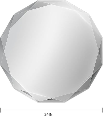 Suidia Bathroom Mirror, 24"x 24" Wall Mirror, Frameless Bathroom Mirror with Beveled Edge for Bedroom, Living Room, Entryway, Hallway, Round Shape