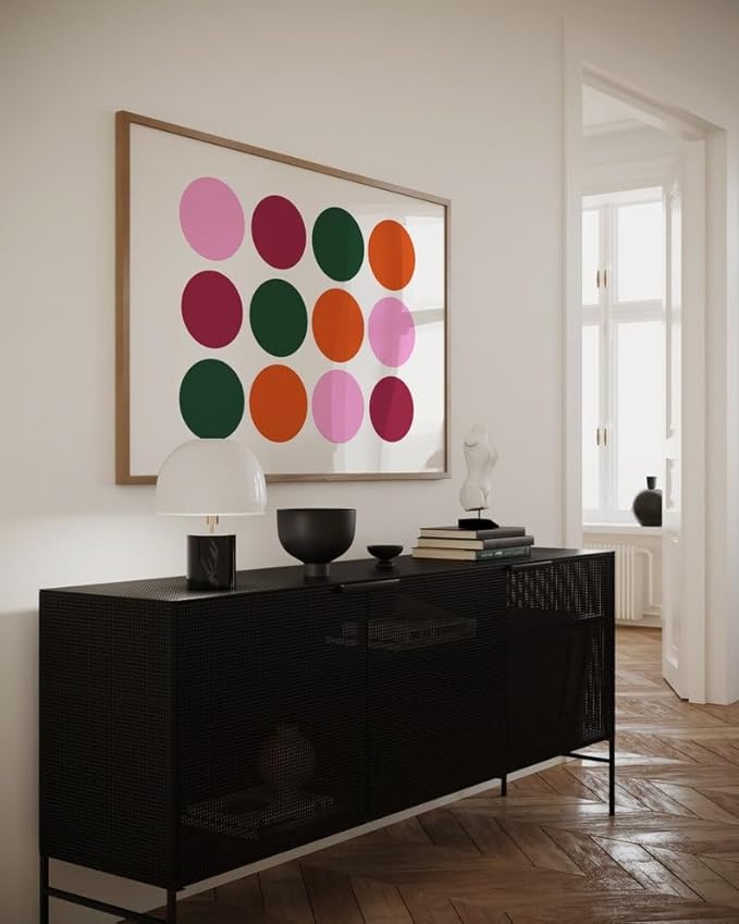 Nationcog Colorful Circles Wall Art, Mid Century Modern Geometric Print in Pink Orange Green, Minimalist Retro Poster, Bold Abstract Artwork for Living Room or Dorm Decor (Unframed) (16x24)